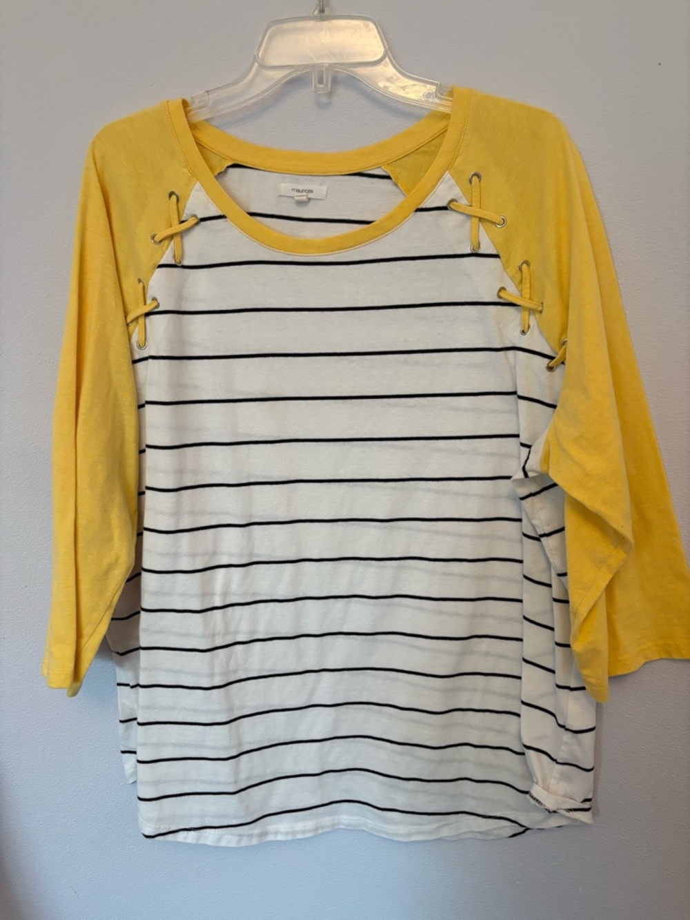 Maurice’s Yellow & White Striped three quarter Sleeve Top